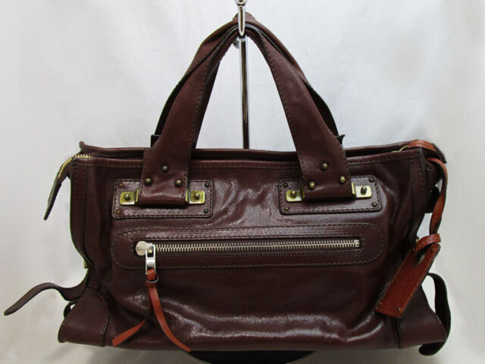 Chloe Tracy Leather Bag Double Top Handles Flap Pocket Brass Red - Picture 2 of 5